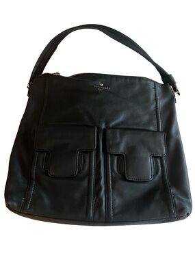 kate spade black leather pouch with gold spade accent and 2 pockets